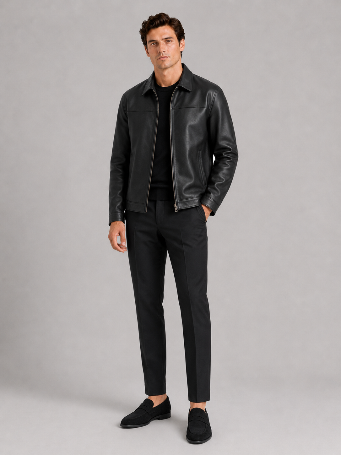 Men’s Leather Flight Jacket Zip-Up Loose Fit Spring Fall Jacket for Everyday and Streetwear