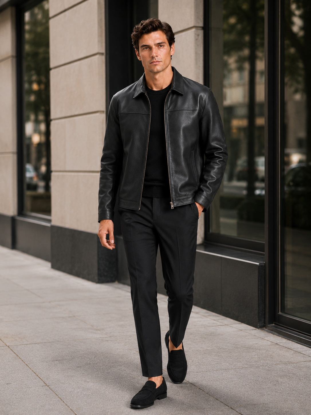 Men’s Leather Flight Jacket Zip-Up Loose Fit Spring Fall Jacket for Everyday and Streetwear