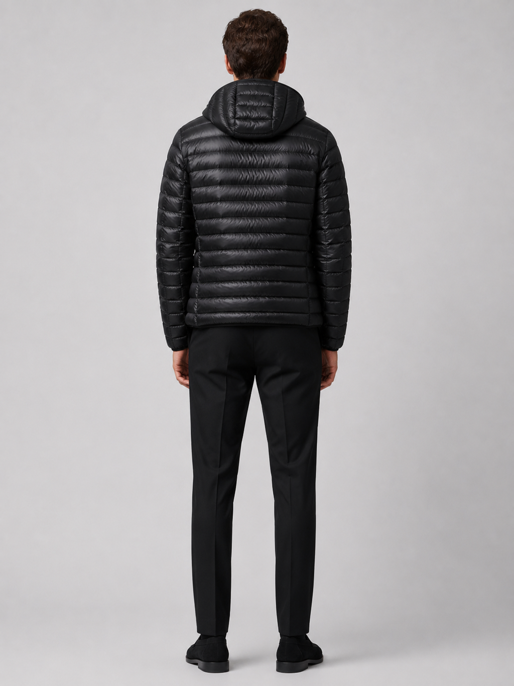 Men’s black thermal down jacket comfortable lightweight outerwear for casual and outdoor outfits