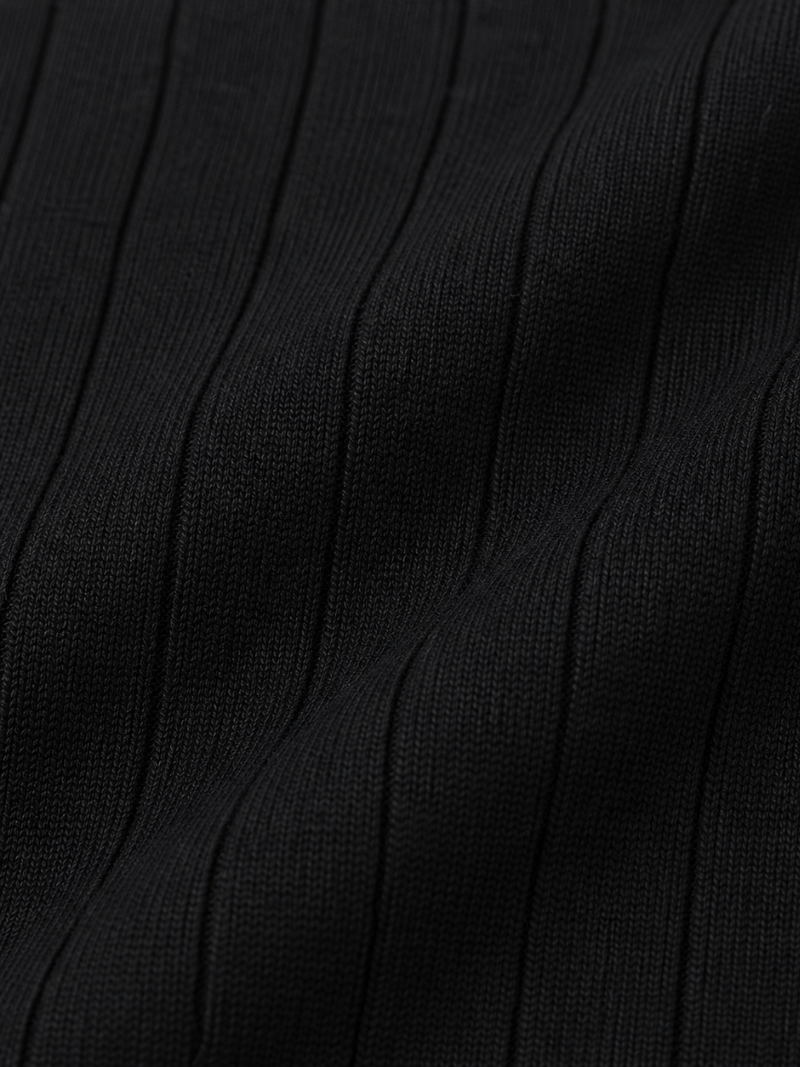 Black jacquard polo shirt fabric minimal refined knit top for modern smart casual look