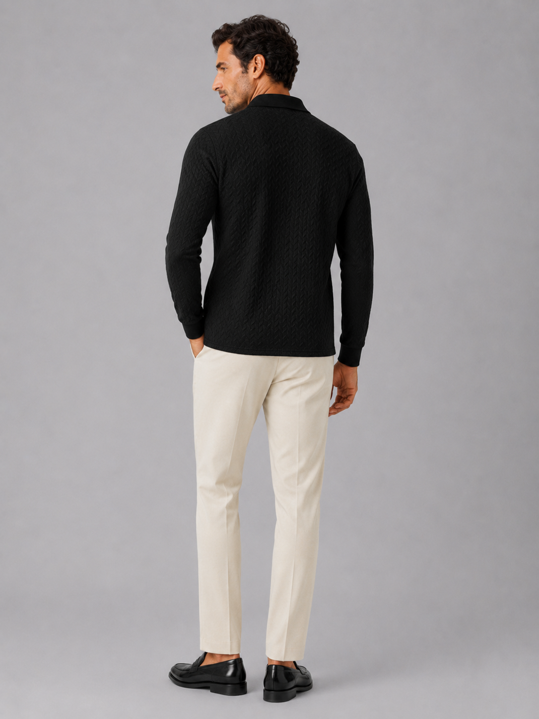 Men’s black business casual polo soft knit fabric for modern smart casual style