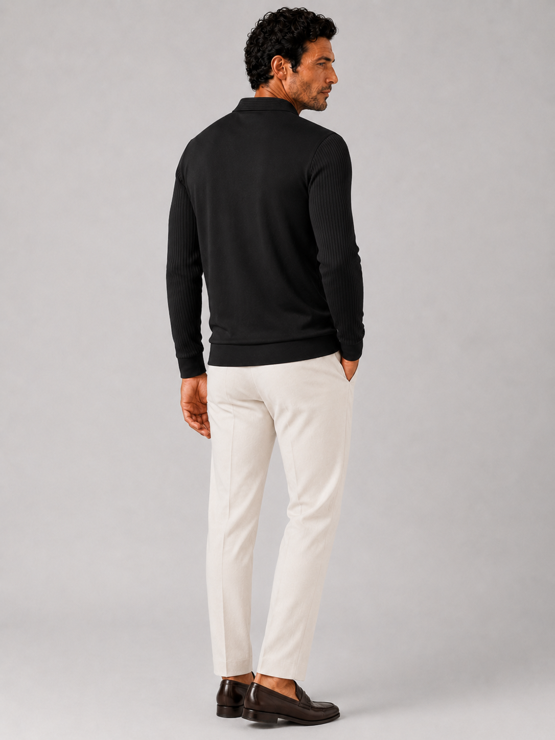 Men’s black business casual polo shirt lightweight fabric for smart casual everyday outfits