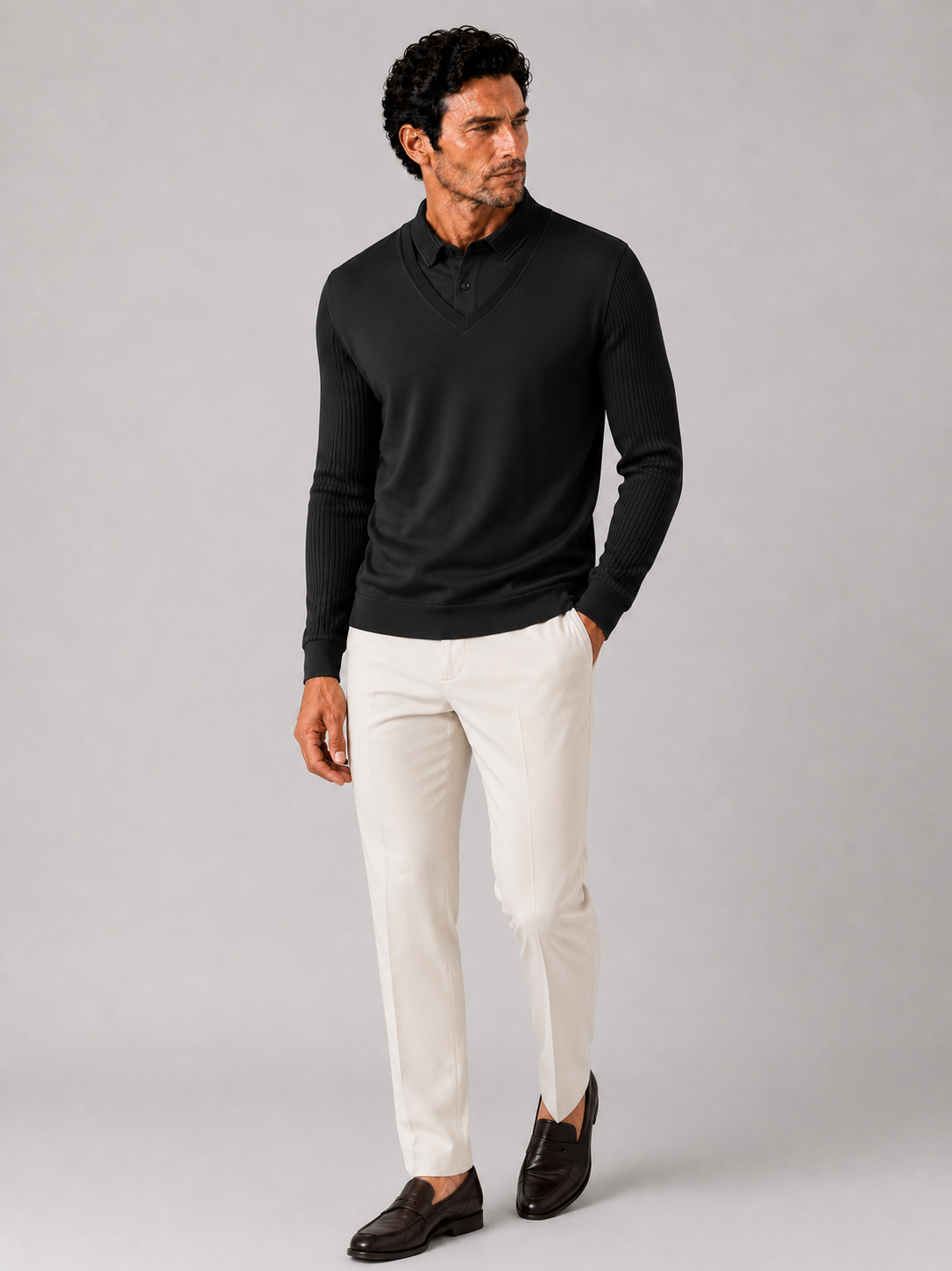 Black long sleeve polo shirt for men comfortable all season top for office and vacation wear