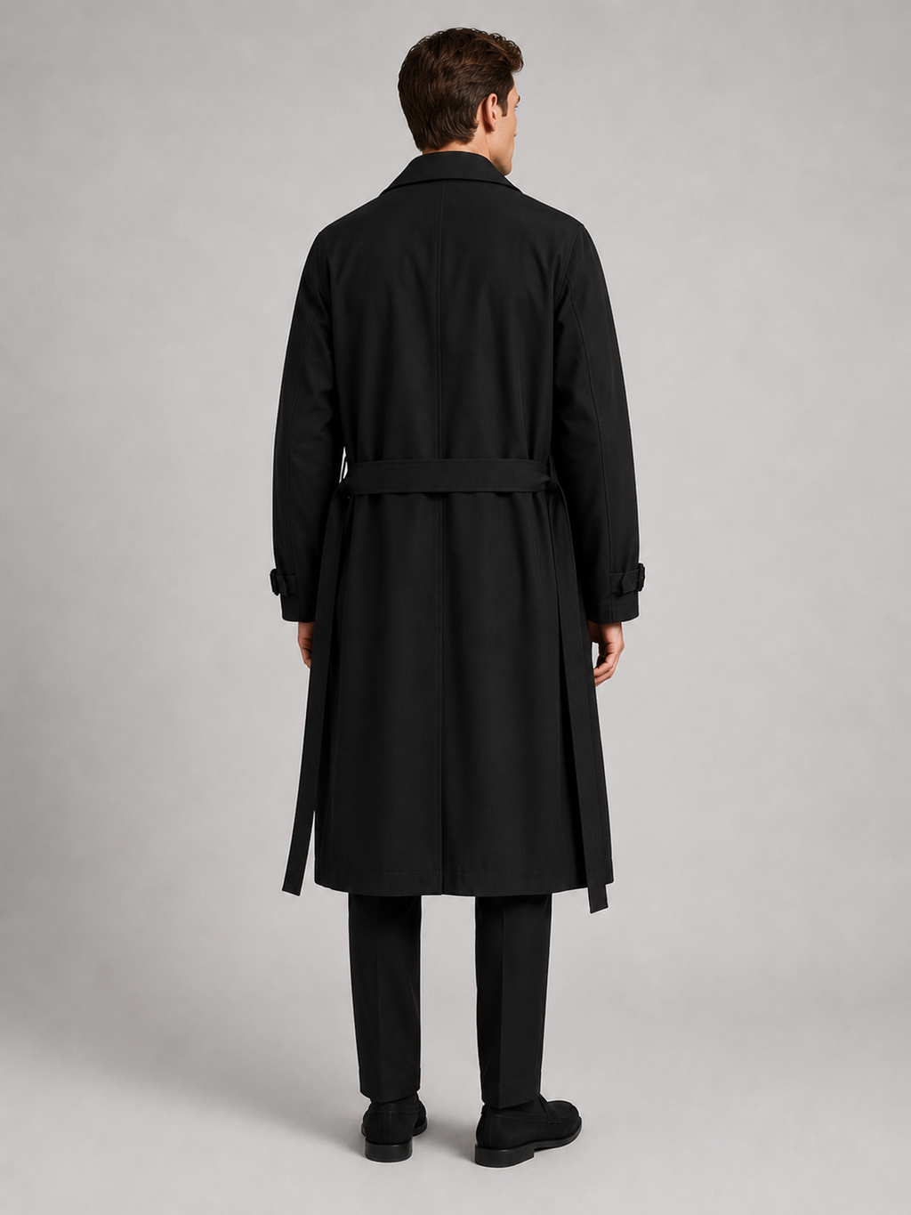 Men’s black long windbreaker coat comfortable lightweight layer for commuting and casual outfits