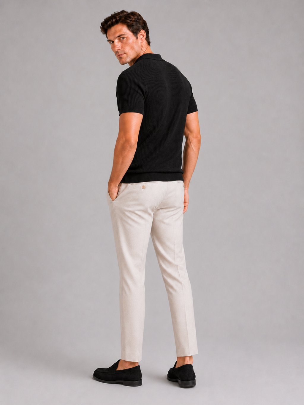 Men’s black breathable knit polo comfortable summer top for vacation and business casual outfits