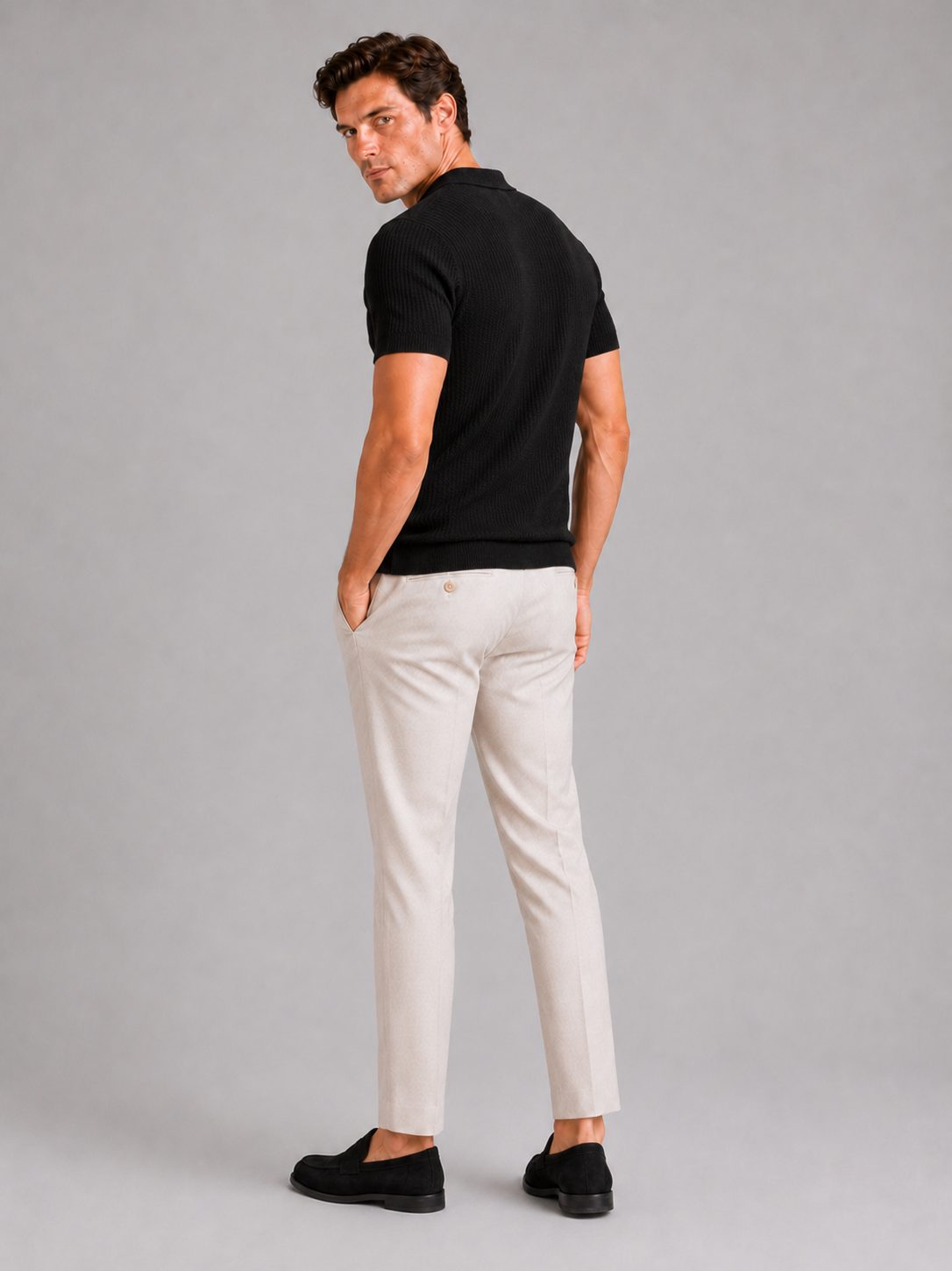 Men’s black breathable knit polo comfortable summer top for vacation and business casual outfits