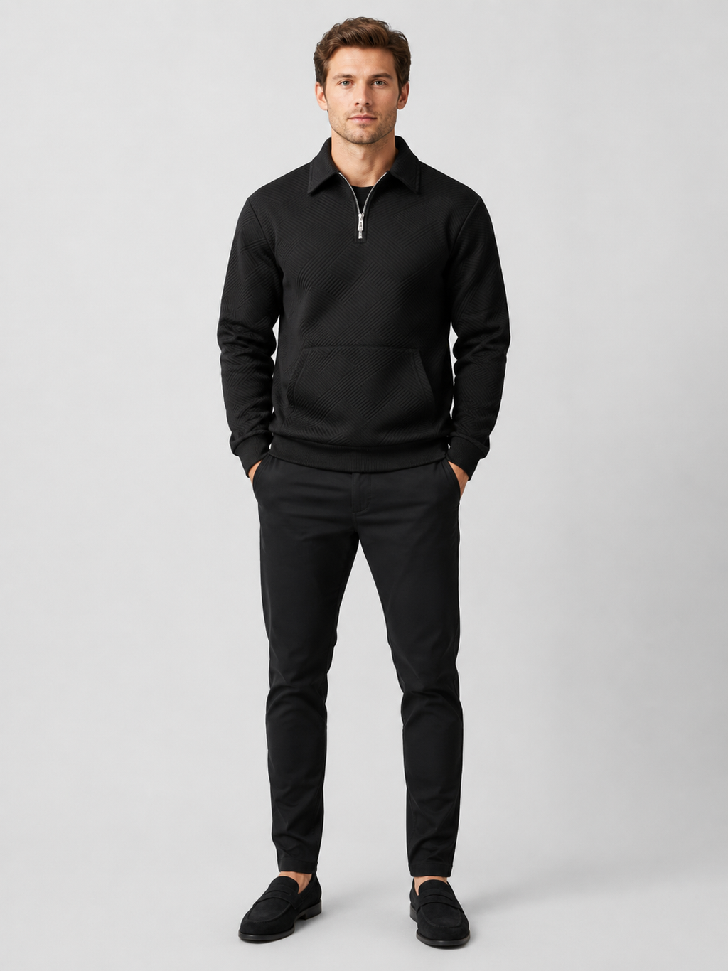 Black quarter zip sweater for men long sleeve pullover for outdoor and everyday wear