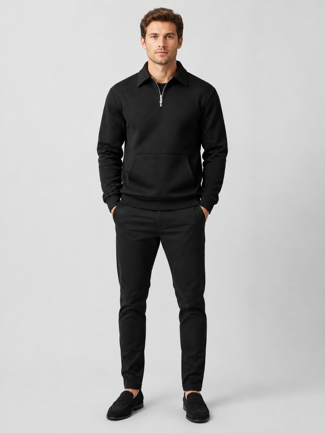 Black quarter zip sweater for men long sleeve pullover for outdoor and everyday wear