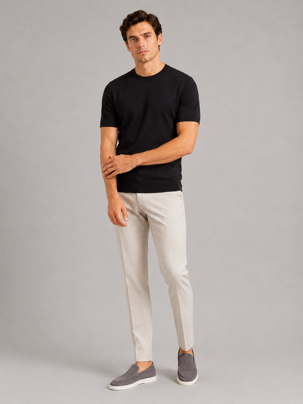 Black merino wool t shirt for men lightweight short sleeve top for business casual wear