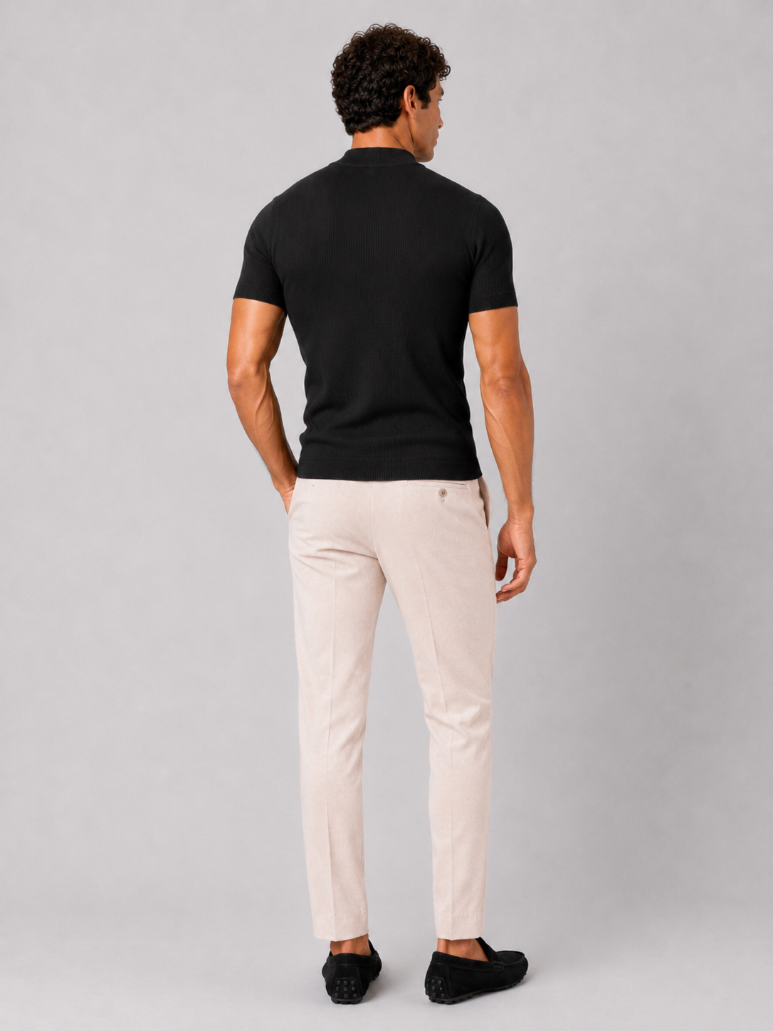 Men’s black short sleeve ribbed top slim fit comfortable stretch casual outfit