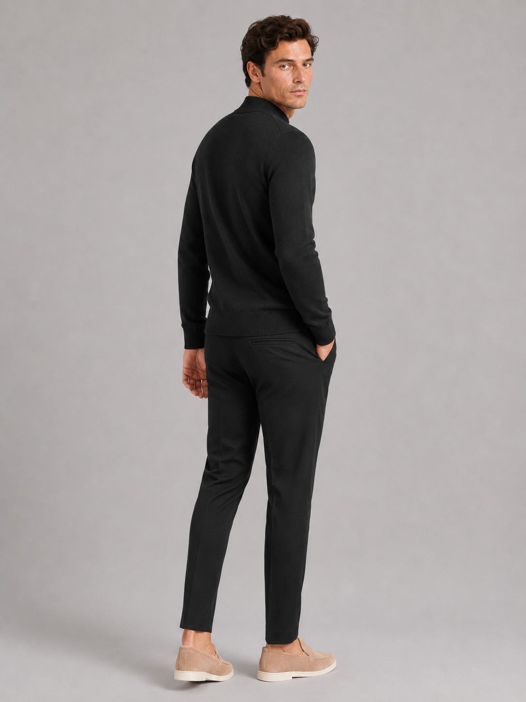 Men’s black knit pullover warm slim fit sweater for modern casual outfits