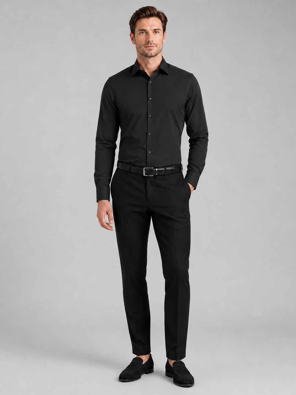 Black button down dress shirt for men long sleeve office shirt for business casual wear