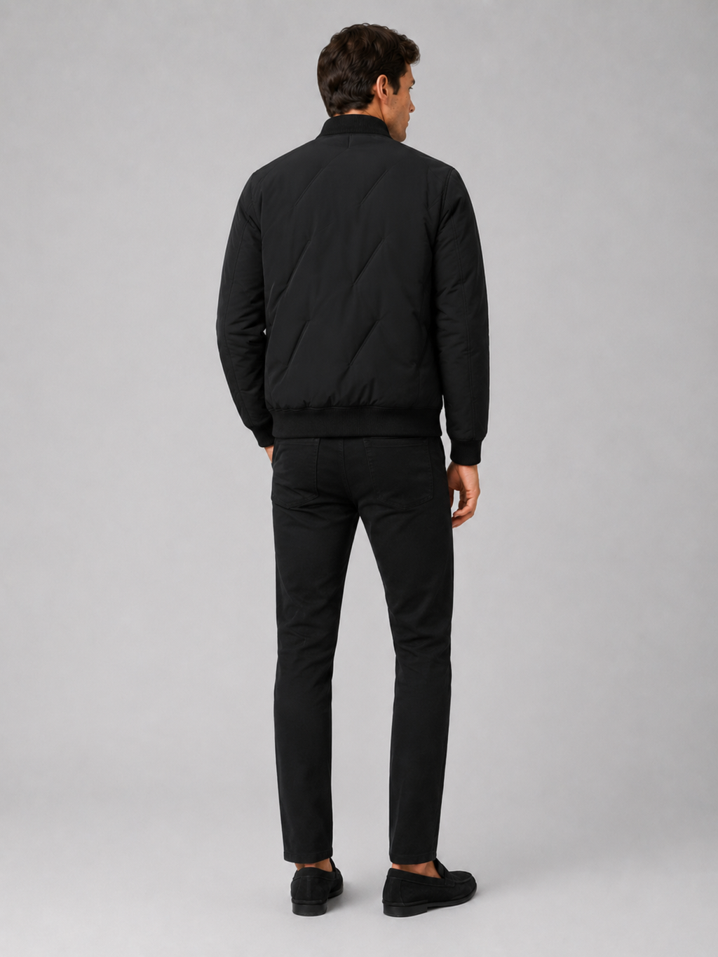Men’s black cotton baseball jacket comfortable insulated layer for fall winter casual outfits