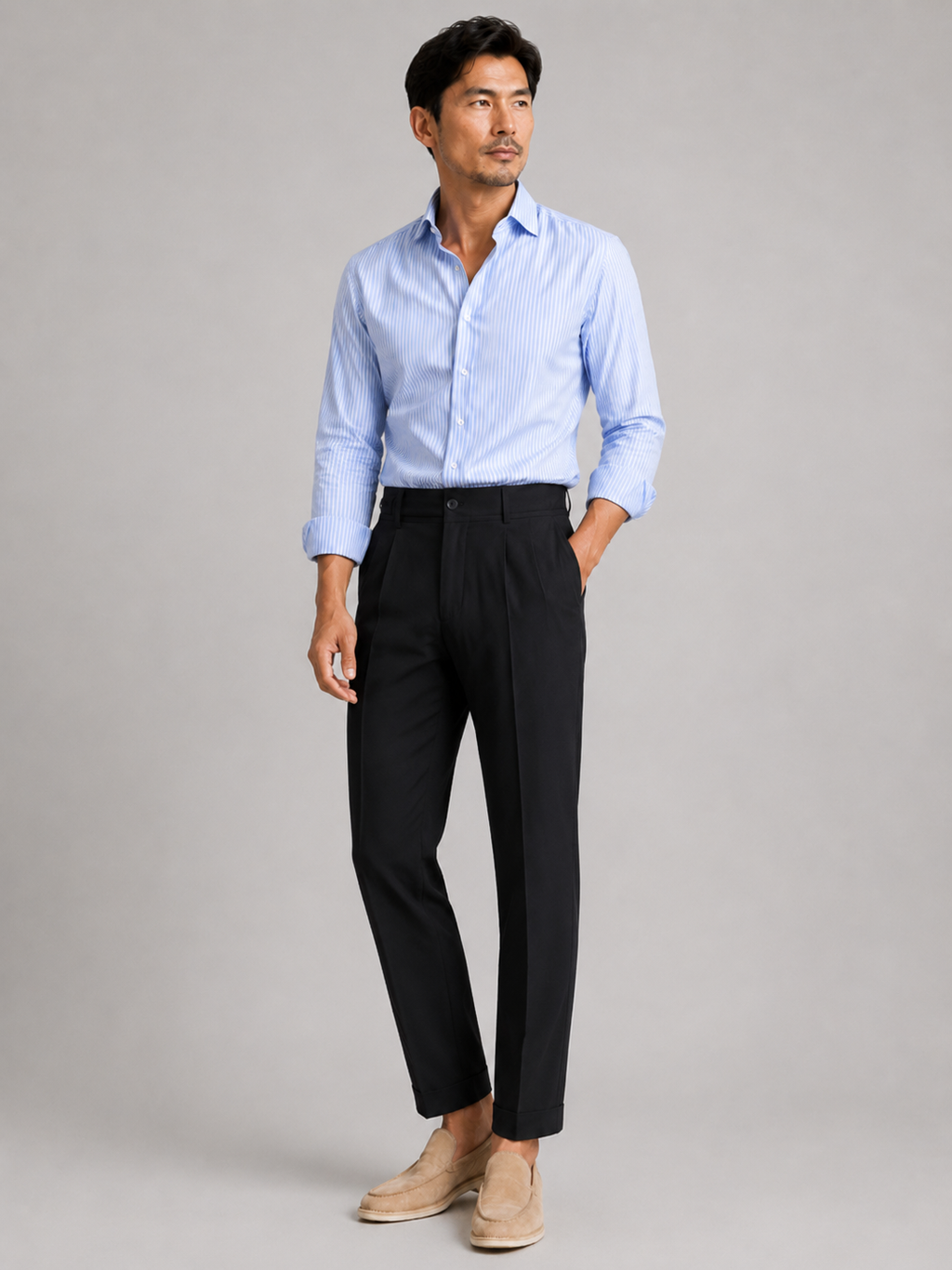 Men wearing black summer pants straight leg stretch breathable lightweight business casual style