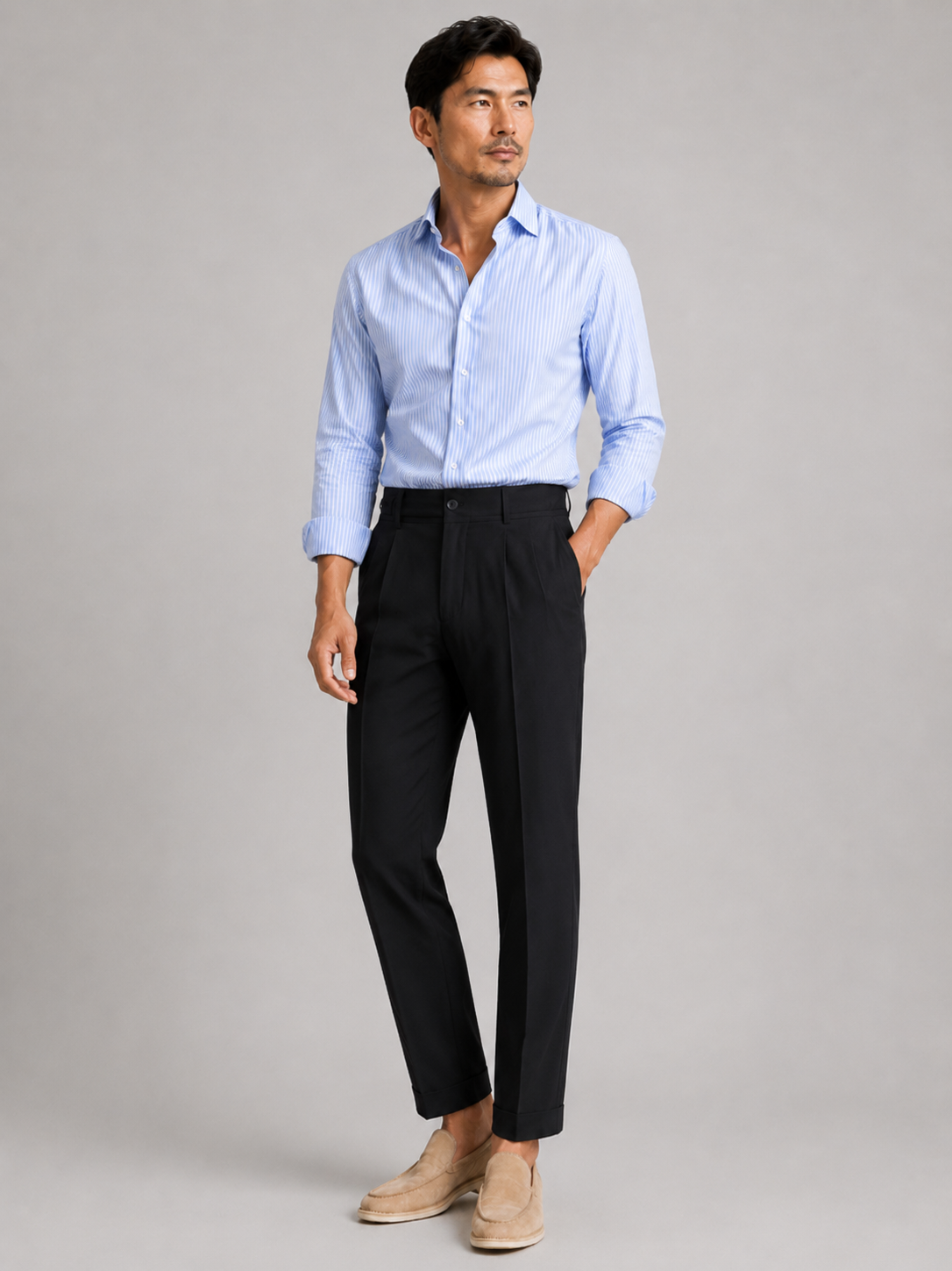 Men wearing black summer pants straight leg stretch breathable lightweight business casual style