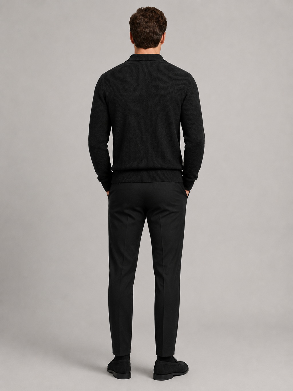 Men’s black knit sweater comfortable long sleeve top for business casual and smart casual outfits