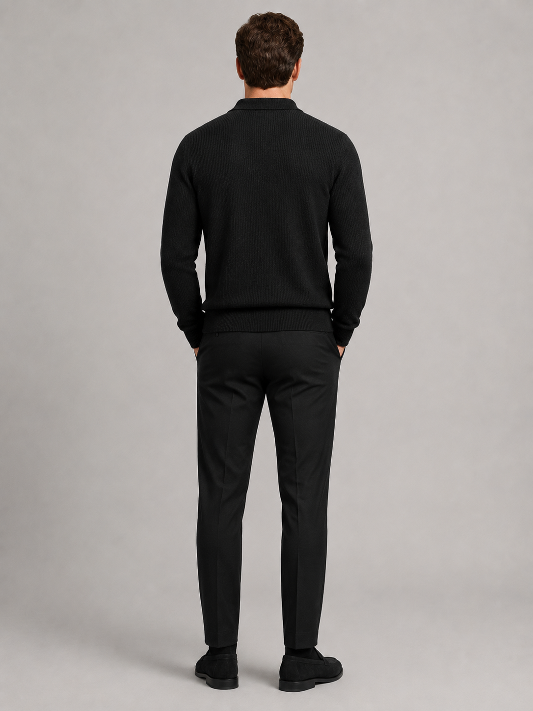 Men’s black knit sweater comfortable long sleeve top for business casual and smart casual outfits