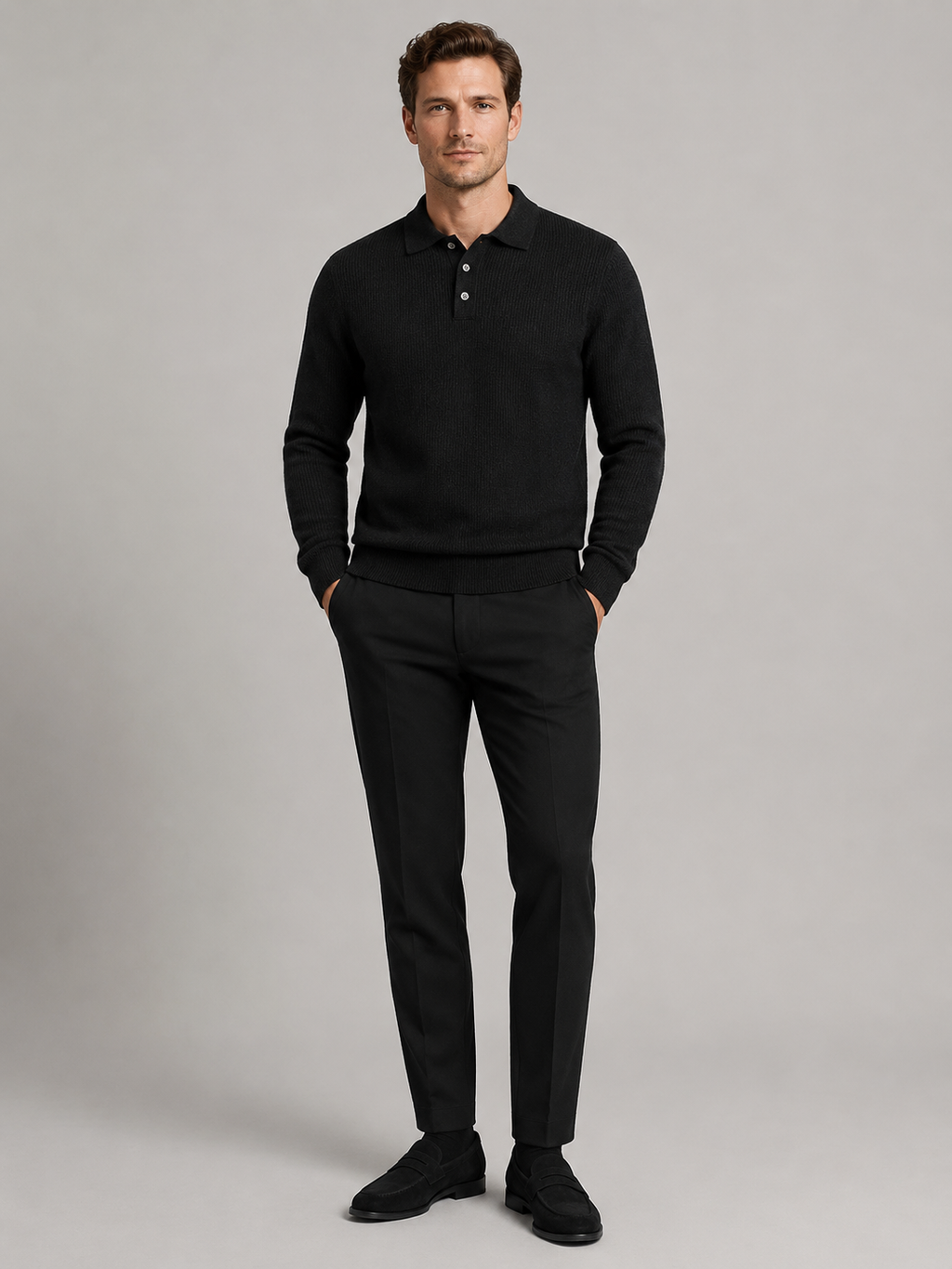 Black polo neck sweater for men warm fall winter pullover for everyday and office wear