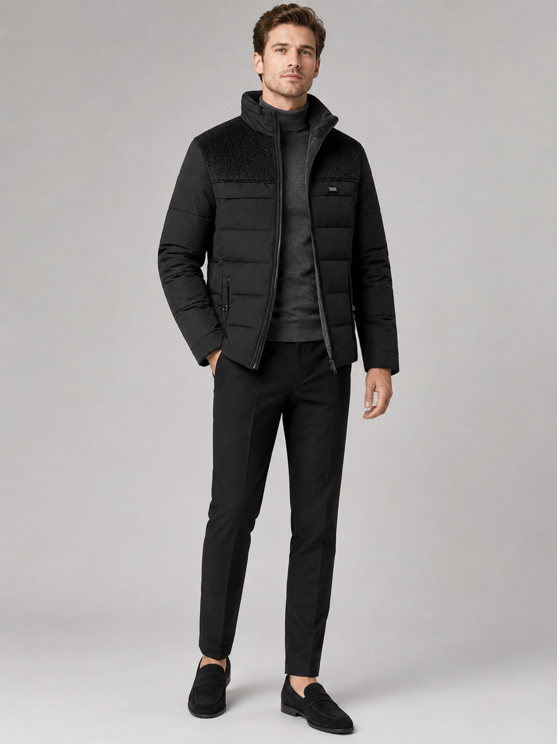 Black puffer jacket for men thick warm winter coat for outdoor and everyday wear