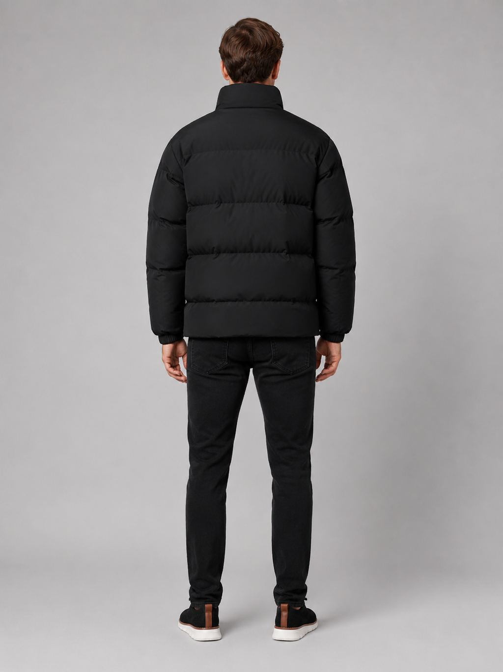 Men’s black insulated puffer jacket comfortable cold weather outerwear for casual and outdoor outfits