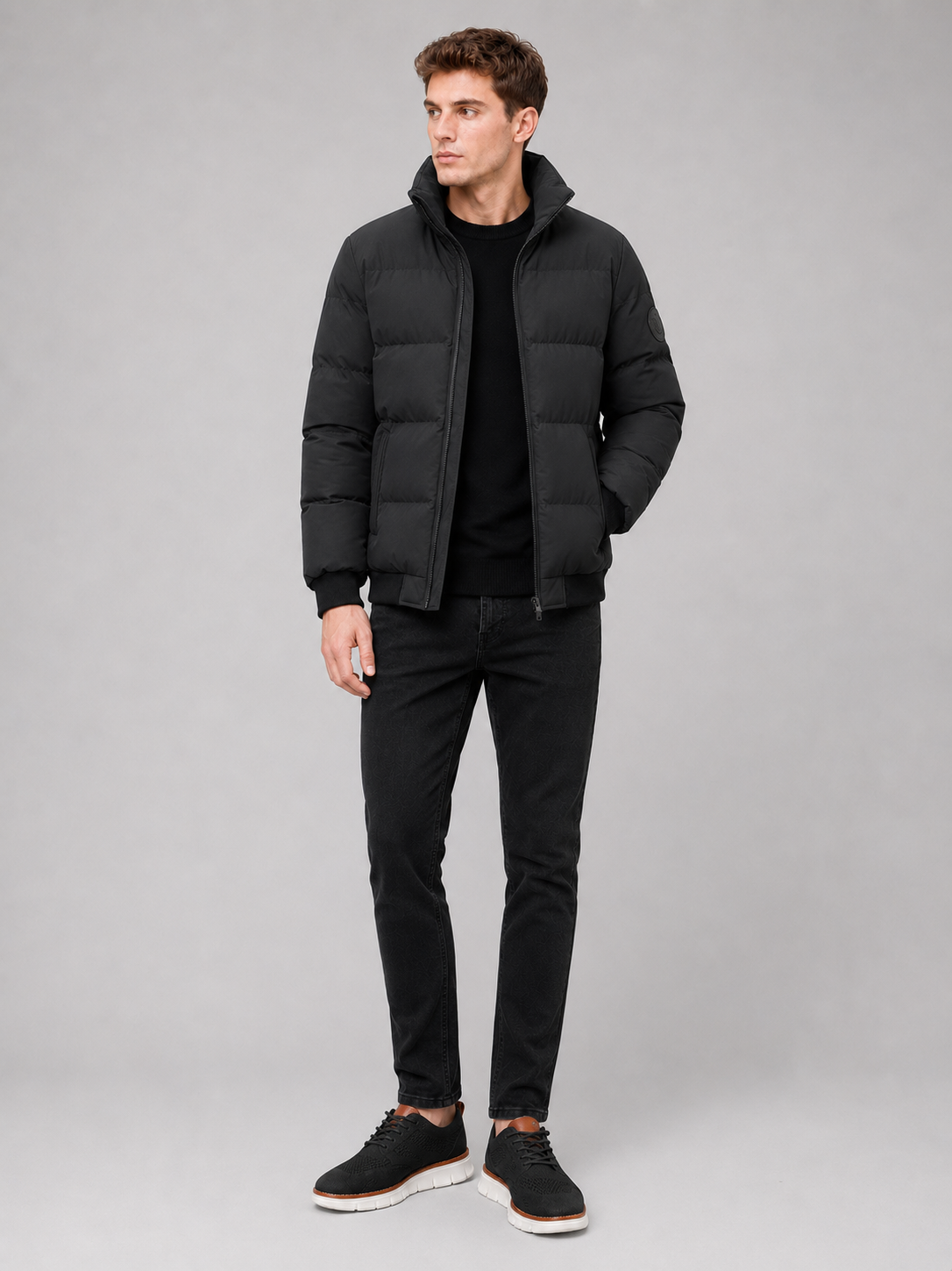 Men’s Puffer Jacket Thick Warm Solid Color Zip-Up Winter Casual Coat for Everyday Wear