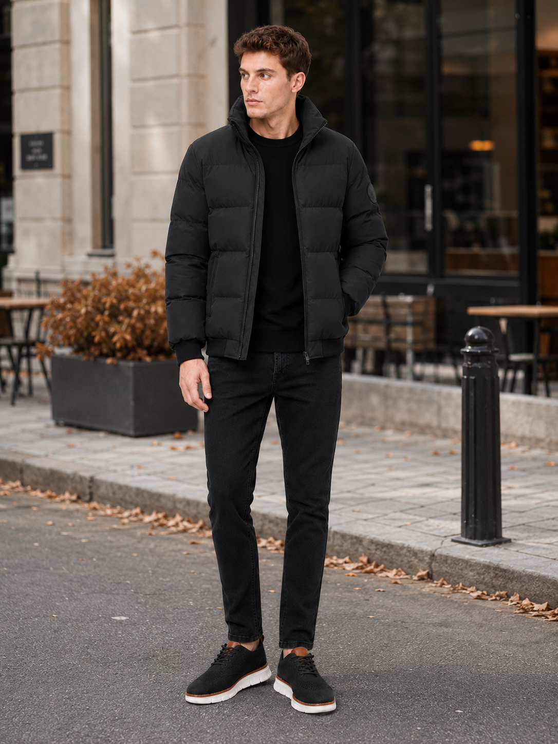 Men’s Puffer Jacket Thick Warm Solid Color Zip-Up Winter Casual Coat for Everyday Wear