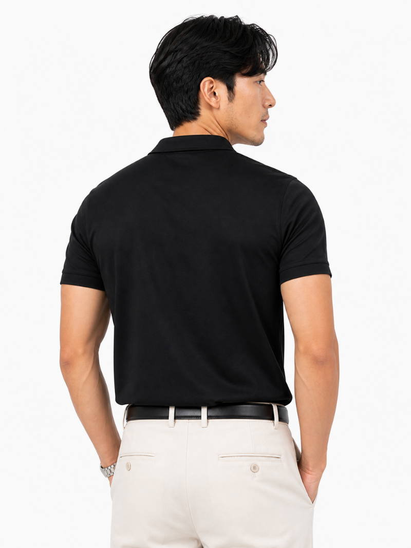 Black quarter zip polo shirt for men soft breathable fabric refined business casual outfit