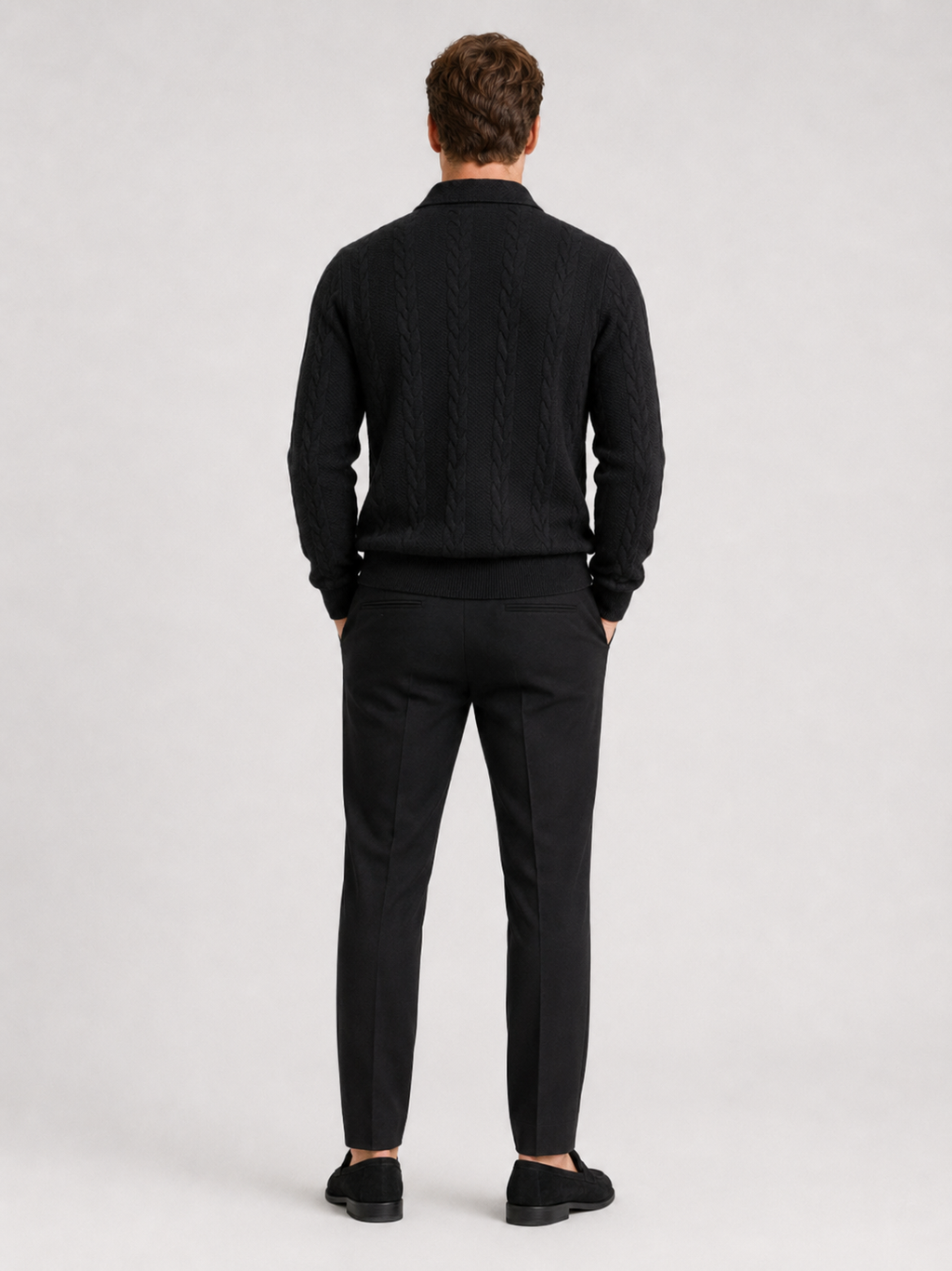 Men’s black knit quarter zip sweater comfortable warm layer for everyday and weekend outfits