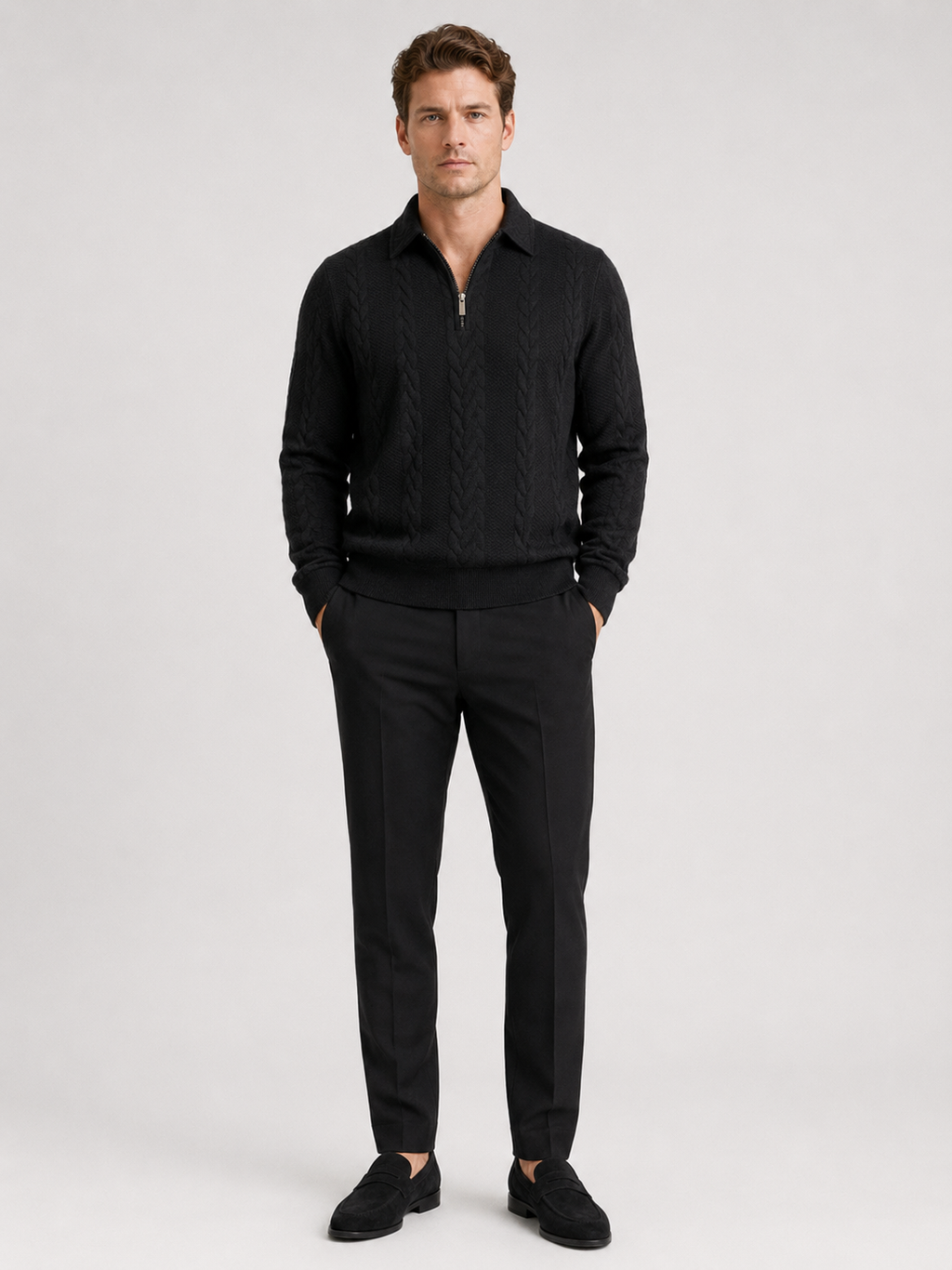 Black quarter zip sweater for men long sleeve fall winter pullover for casual and everyday wear