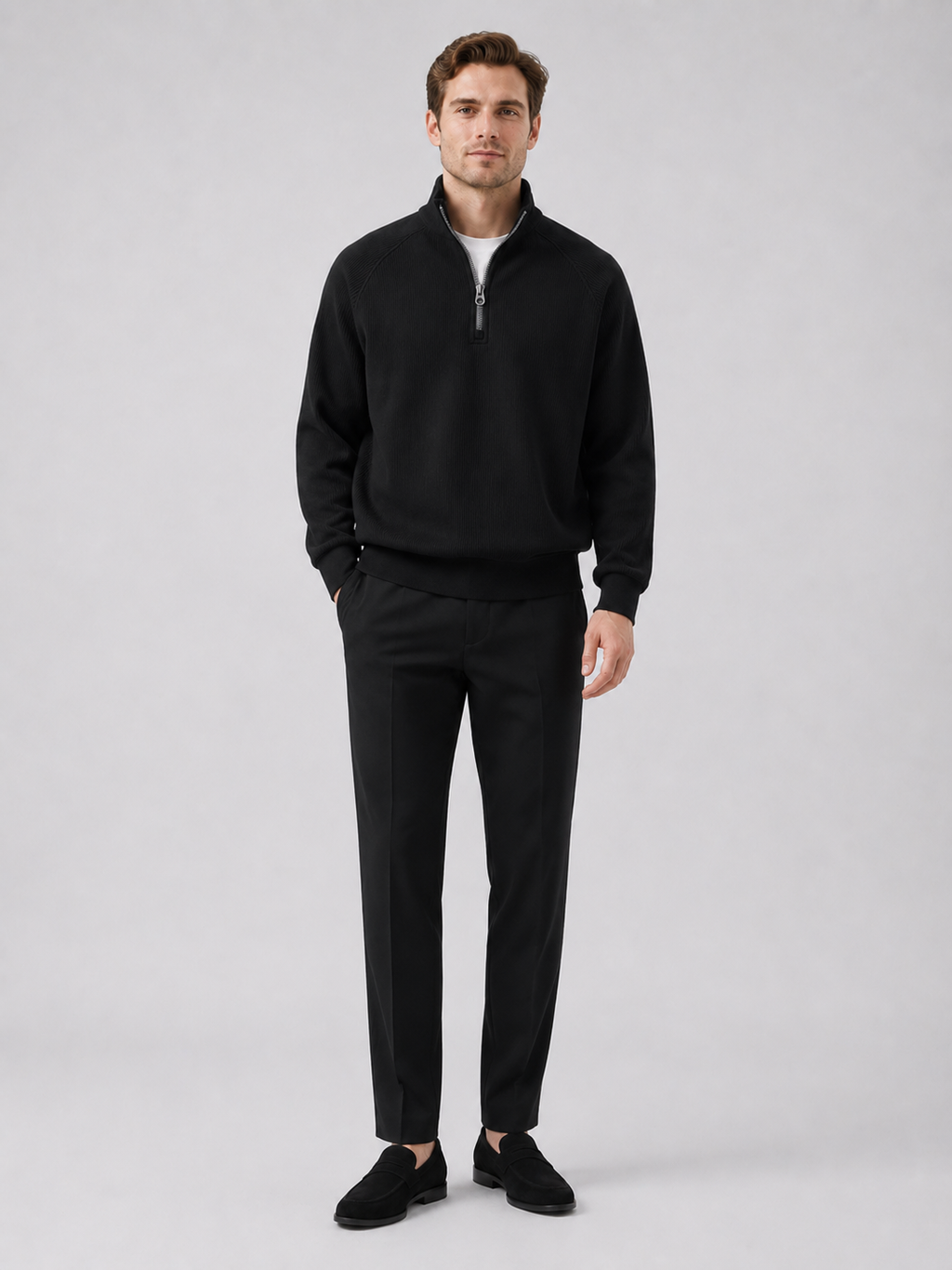 Black quarter zip sweater for men loose fit fall pullover for everyday wear