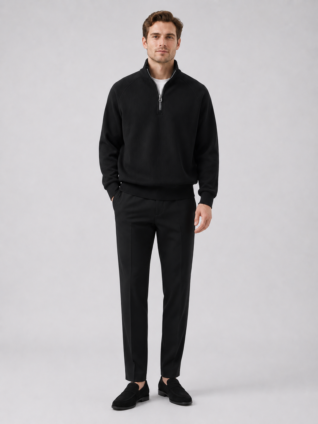 Black quarter zip sweater for men loose fit fall pullover for everyday wear
