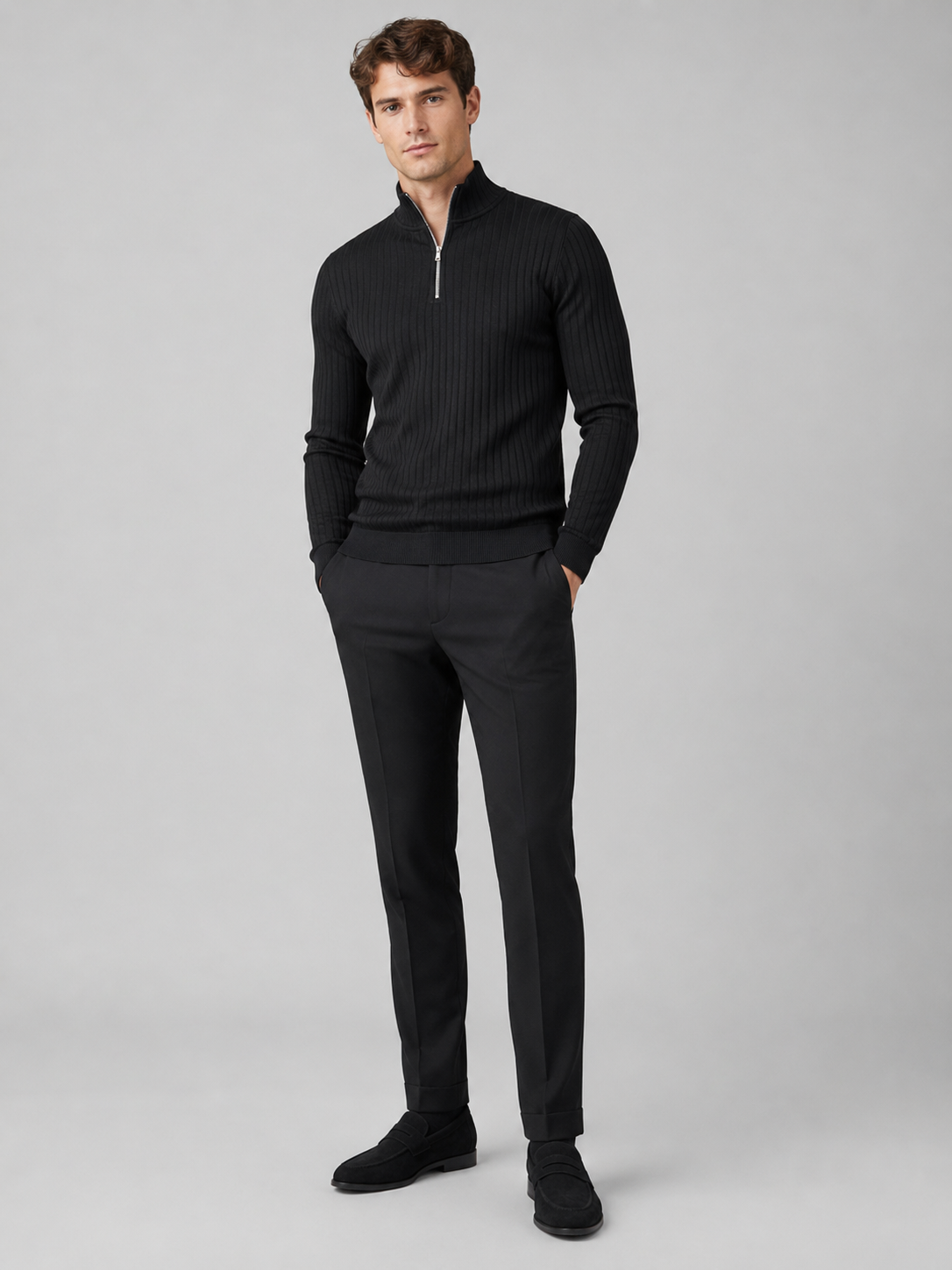 Black quarter zip sweater for men long sleeve fall winter pullover for everyday wear