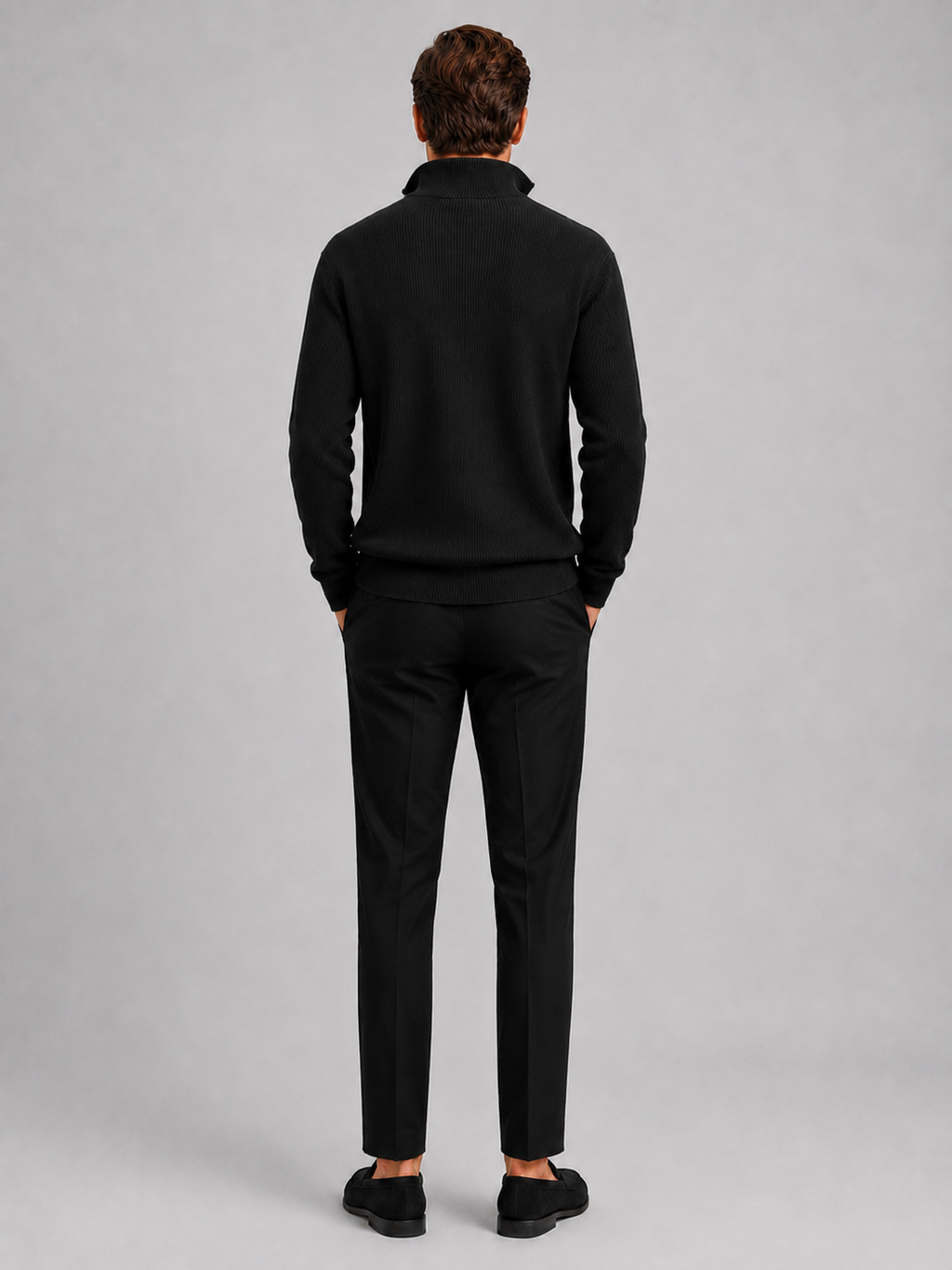 Men’s black stand collar knit sweater comfortable fall winter layer for business casual outfits
