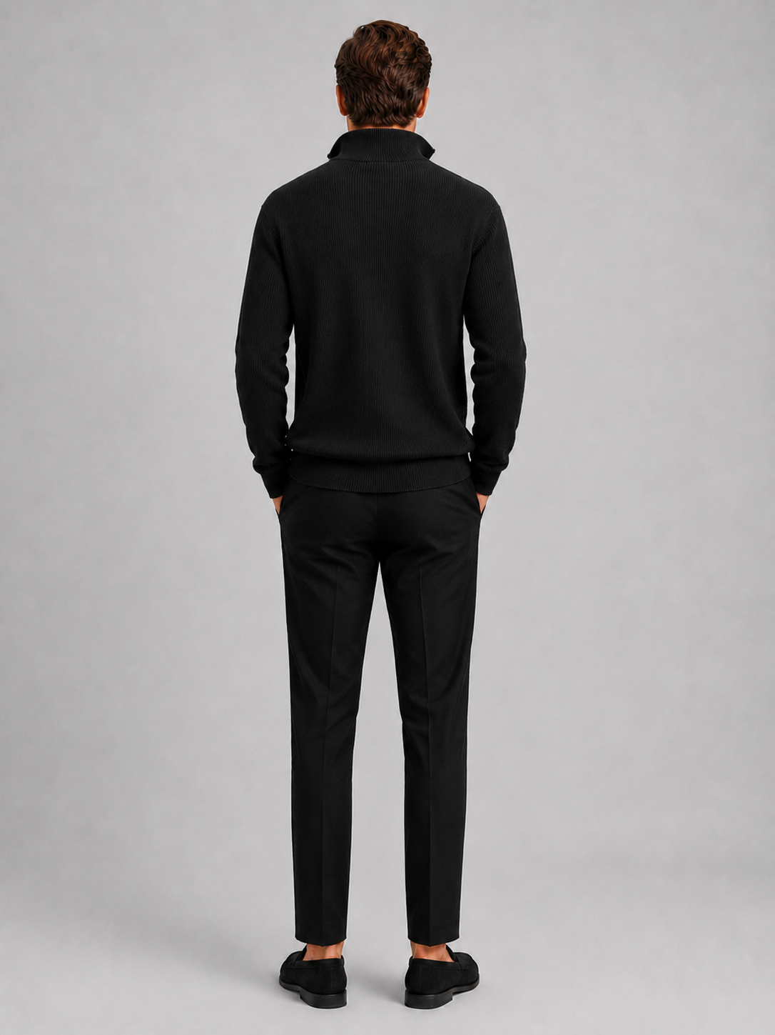 Men’s black stand collar knit sweater comfortable fall winter layer for business casual outfits