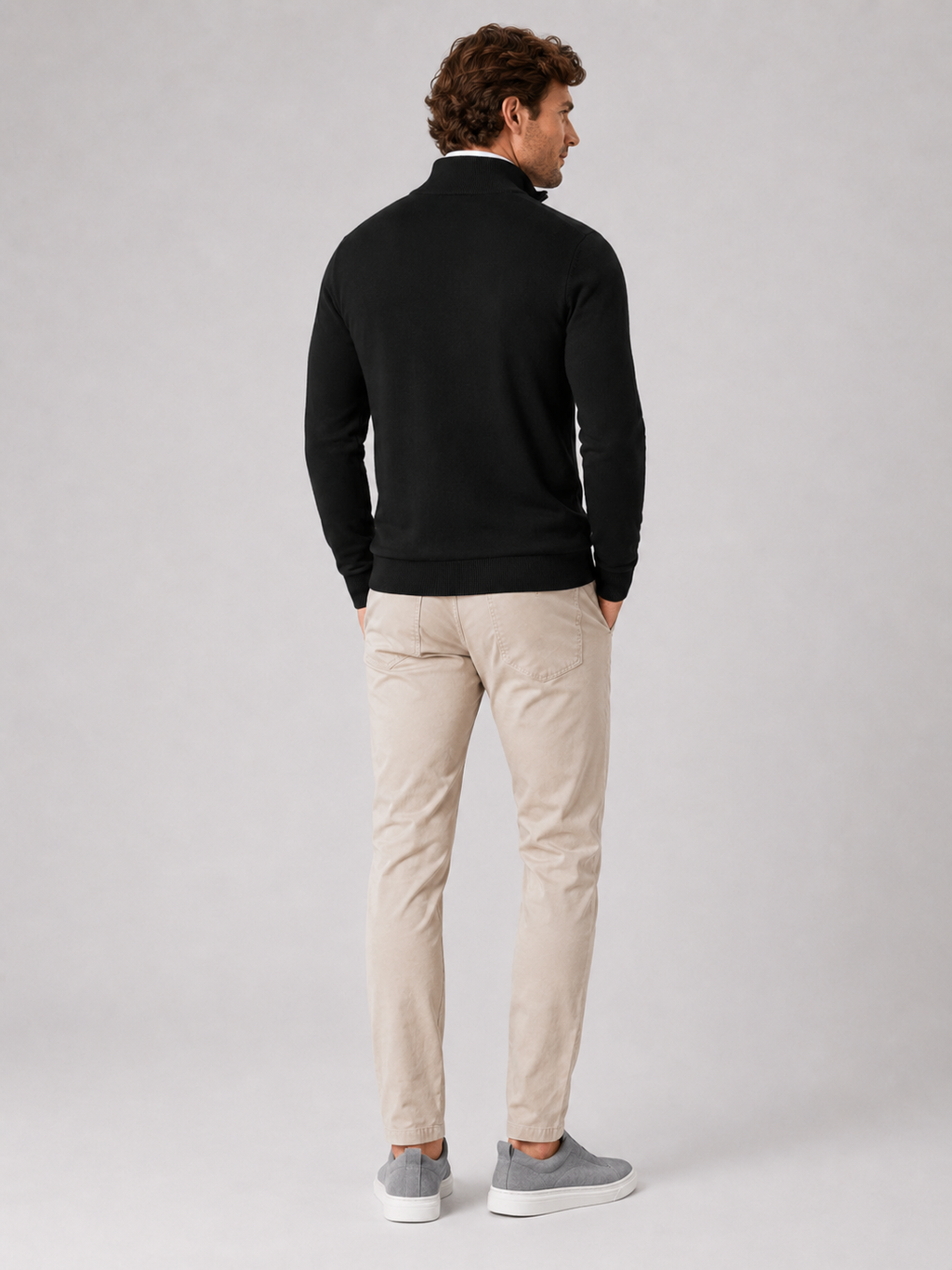 Men’s black slim fit knit sweater comfortable spring fall layer for casual outfits