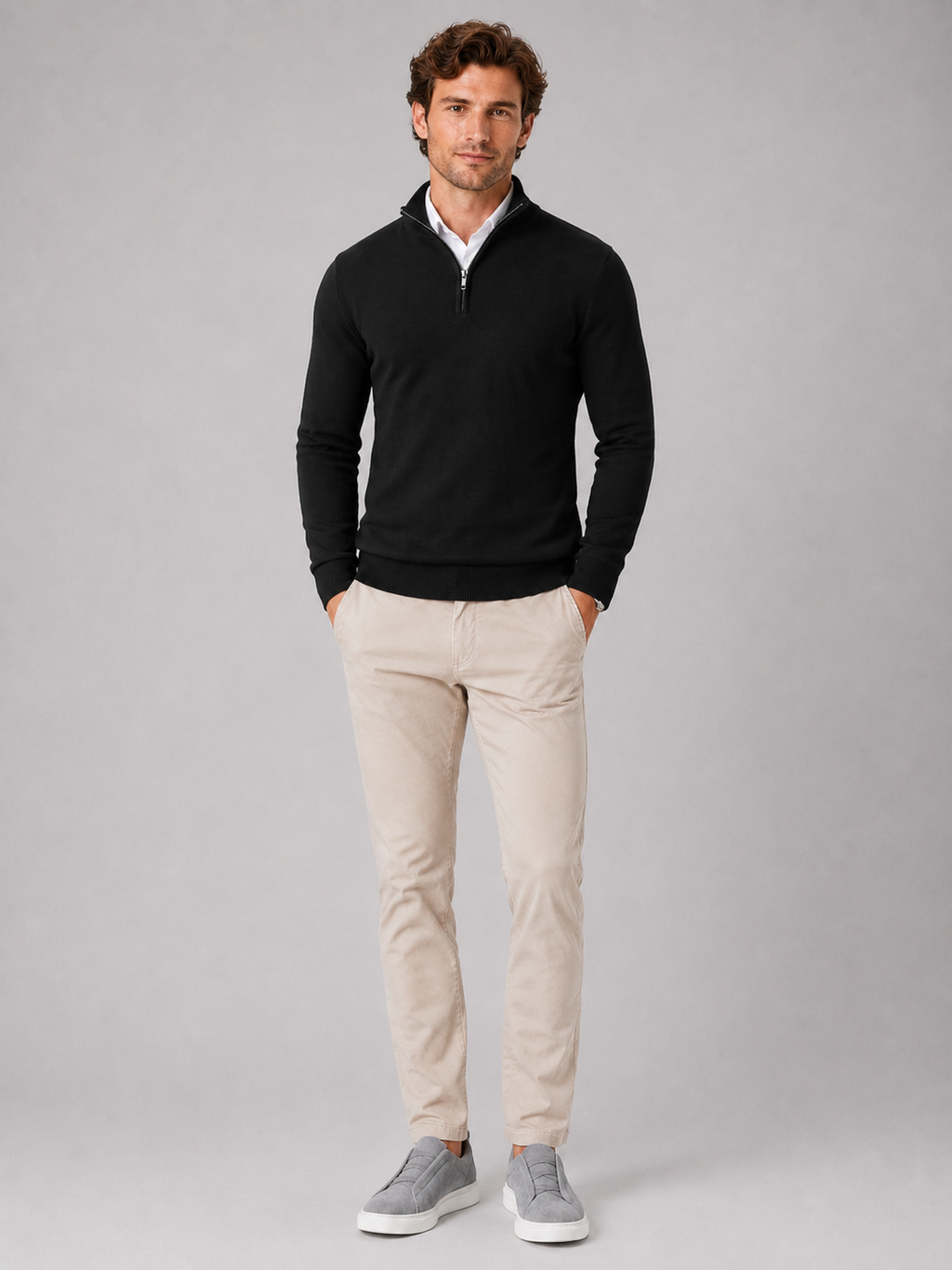 Black quarter zip sweater for men lightweight pullover for outdoor and everyday wear