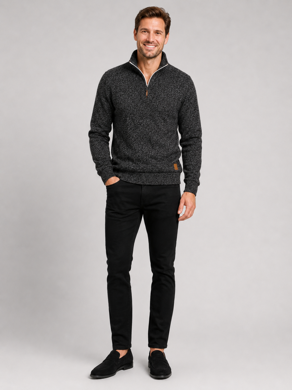 Black quarter zip sweater for men long sleeve fall pullover for casual and everyday wear