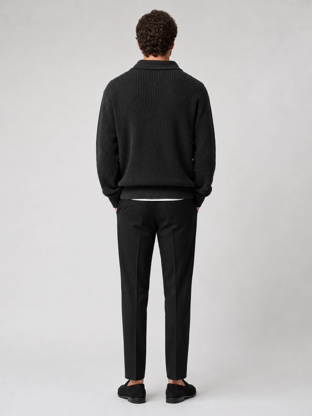 Men’s black knit quarter zip sweater comfortable relaxed fit top for casual fall outfits