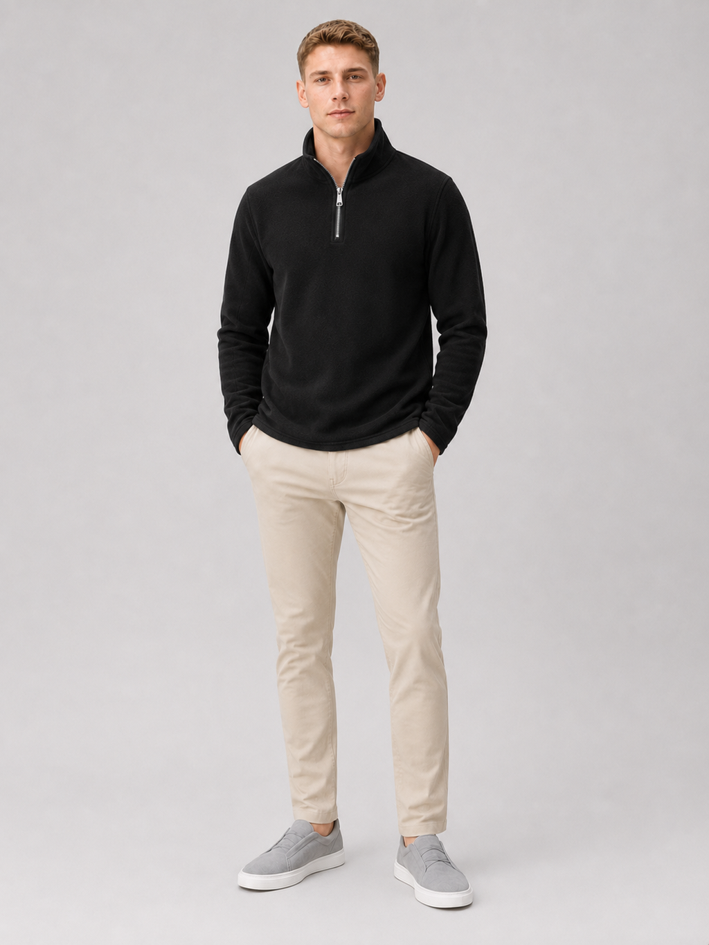 Black quarter zip sweater for men thick warm winter layer for outdoor and everyday wear