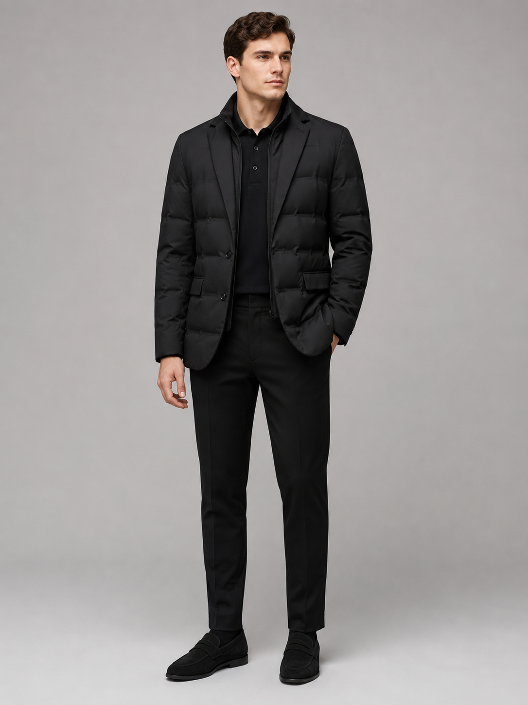 Black quilted jacket for men warm winter casual coat for office and everyday wear