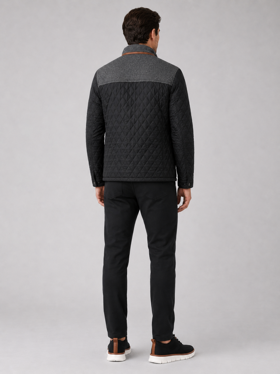 Men’s black quilted jacket comfortable casual layer for weekend and everyday outfits