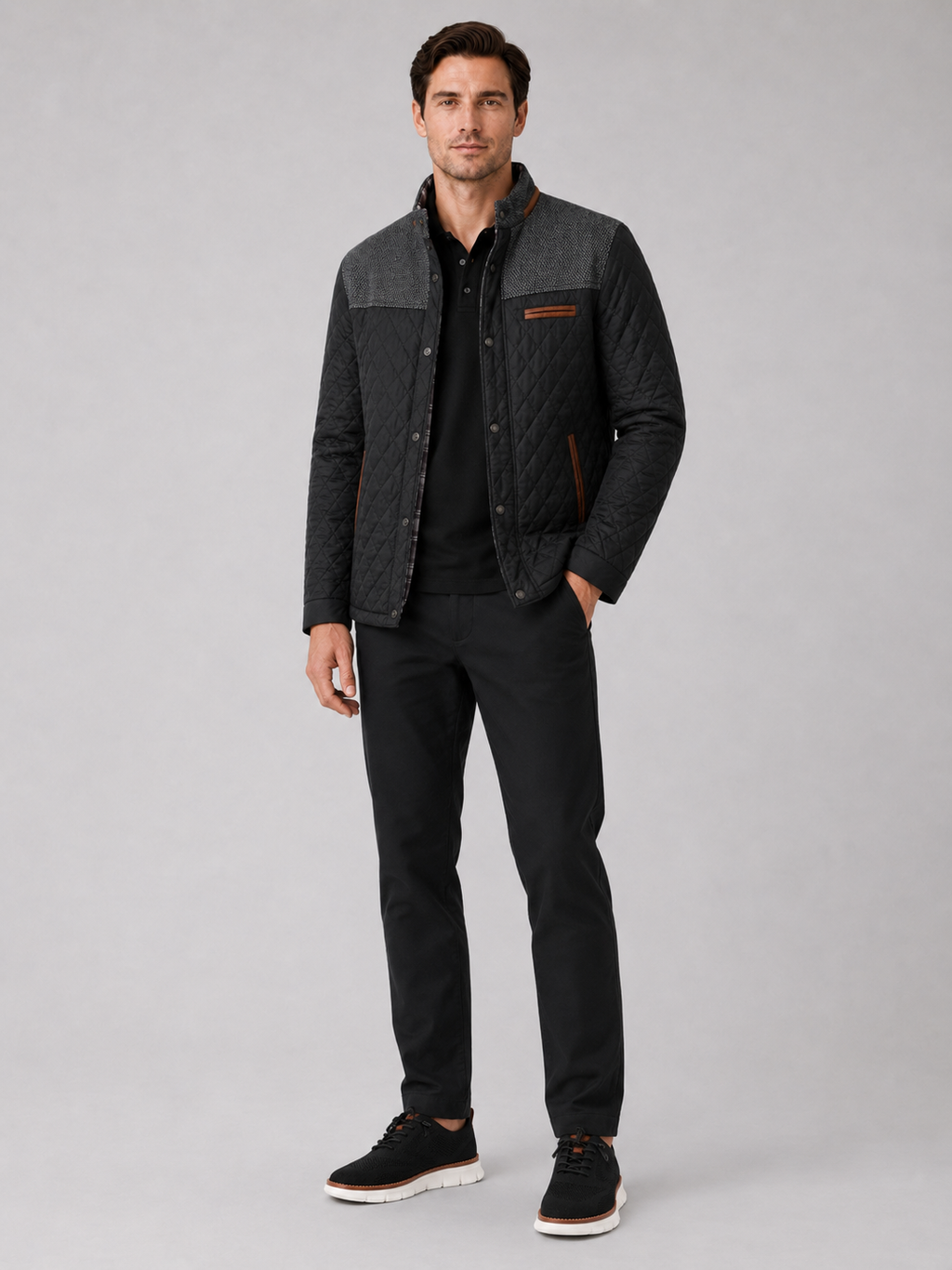 Black quilted jacket for men lightweight fall outerwear for everyday and travel wear