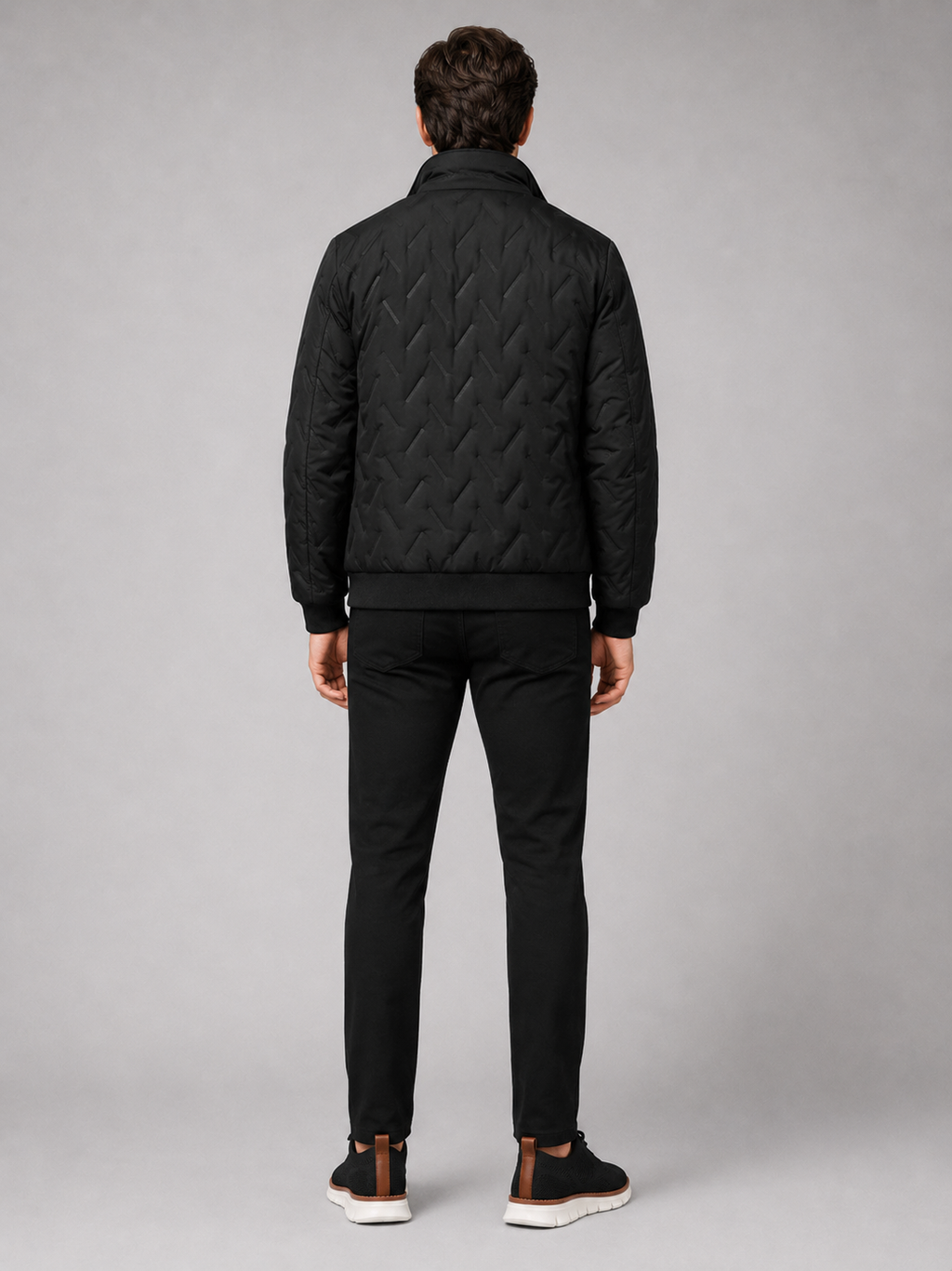 Men’s black insulated quilted jacket comfortable cold weather coat for casual and outdoor outfits