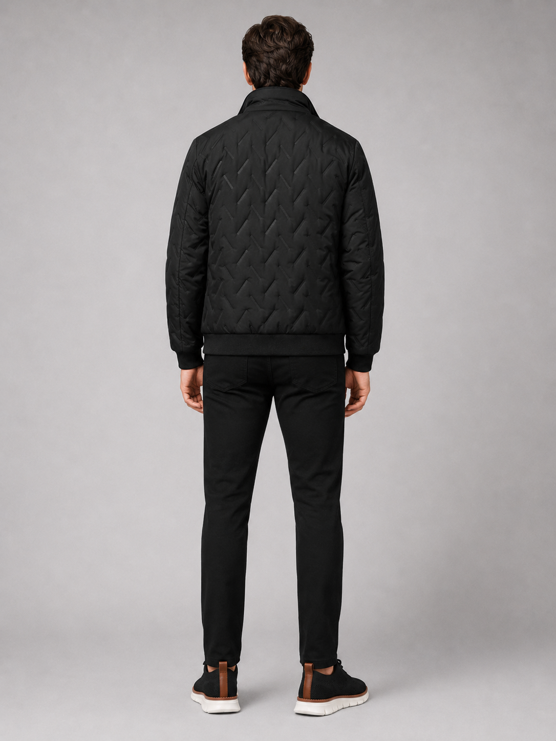 Men’s black insulated quilted jacket comfortable cold weather coat for casual and outdoor outfits