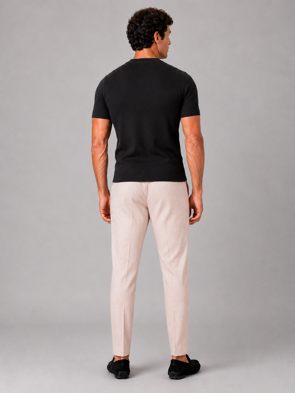 Men’s black crew neck ribbed t shirt comfortable stretch fabric for everyday outfits