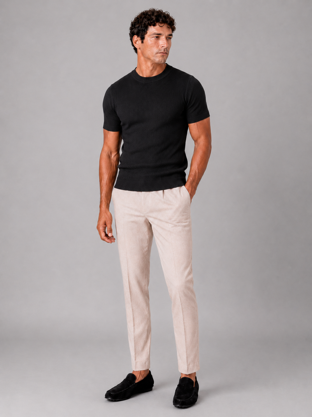 Black ribbed fit t shirt for men lightweight breathable casual summer wear