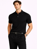 Black ribbed knit polo for men lightweight breathable summer luxury shirt tailored fit