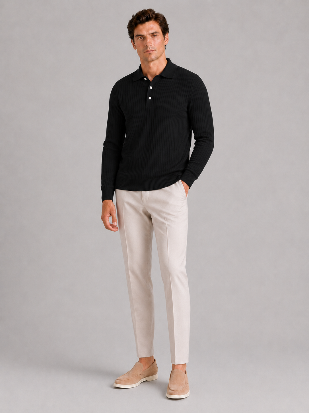 Black long sleeve polo shirt for men comfortable lightweight top for vacation and everyday wear