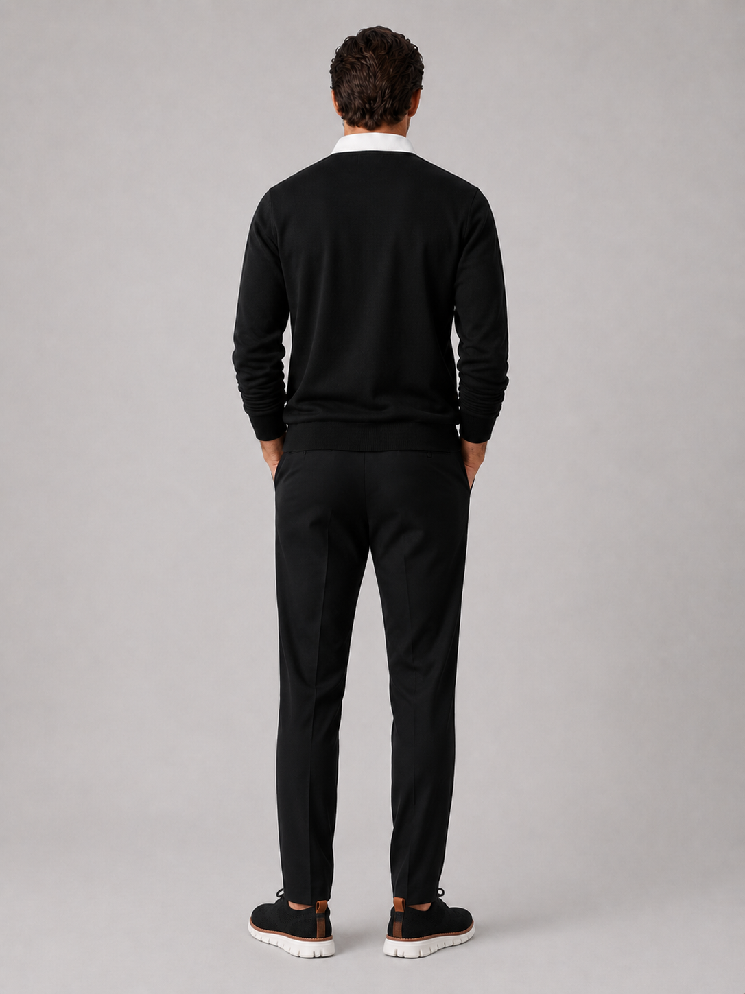 Men’s black knit rugby shirt comfortable casual top for business casual and weekend outfits