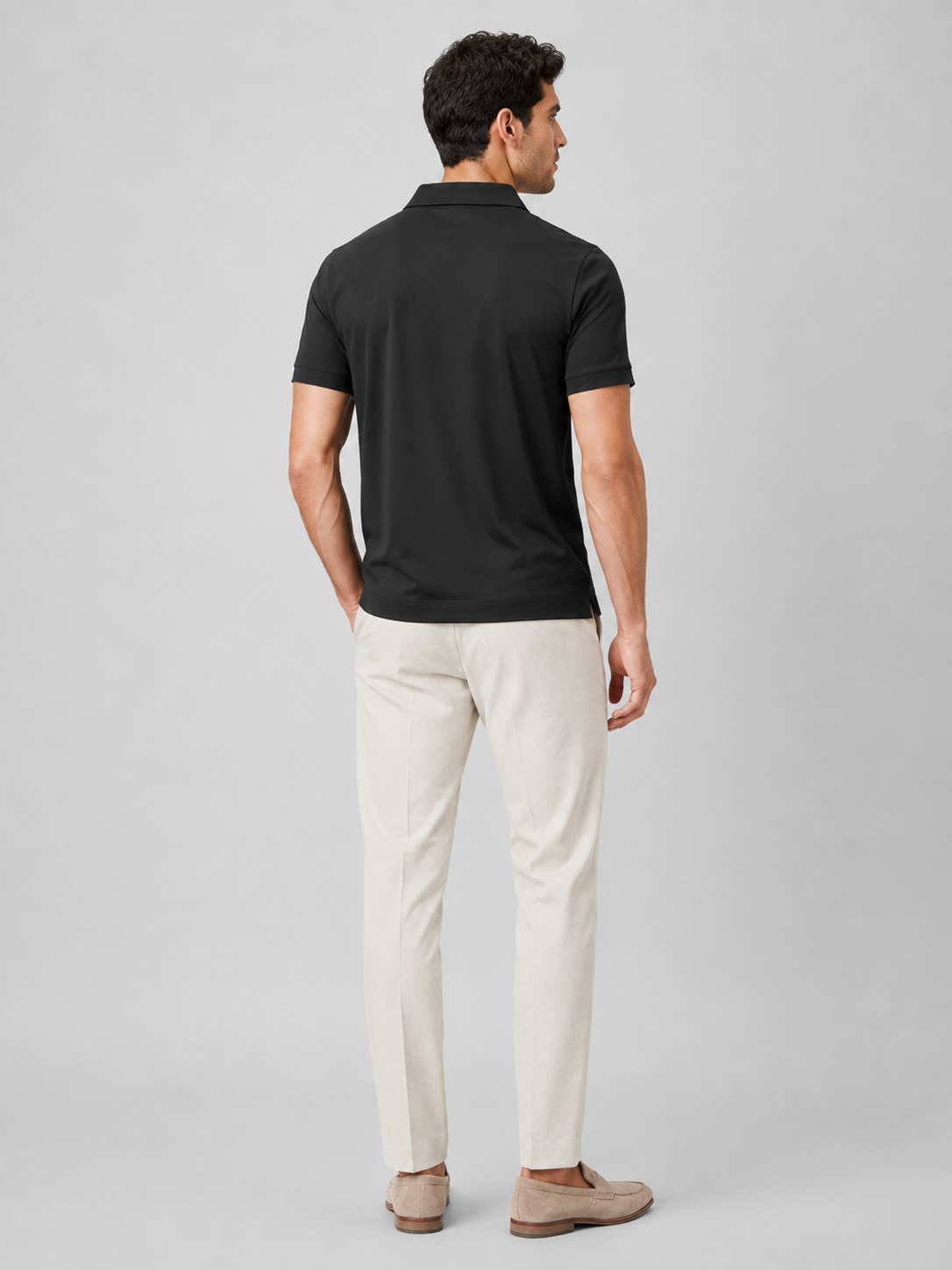 Men’s black soft polo shirt solid color comfortable casual top for cool summer style